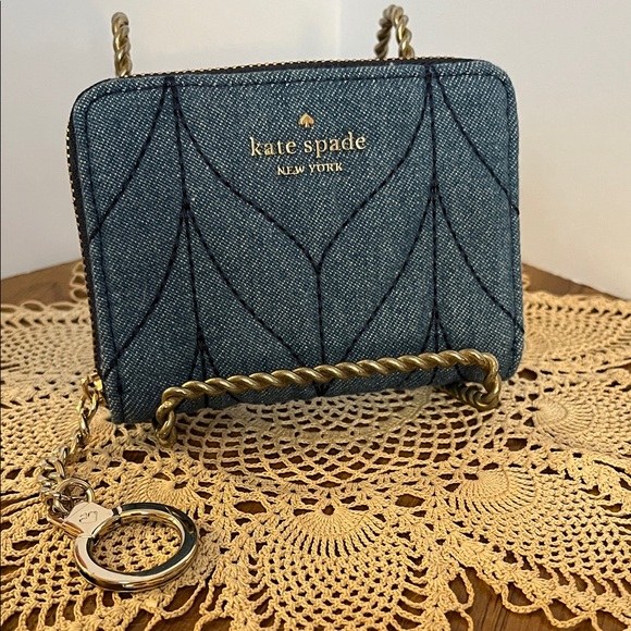 Kate Spade Denim Blue Coin Pouch wallet with Gold Accents - Picture 1 of 8